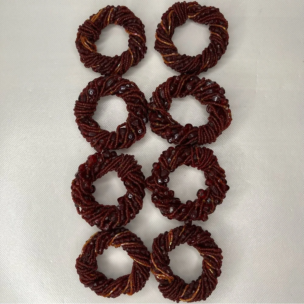 Napkin Rings Set of 8 Burgundy Maroon Beaded Rings